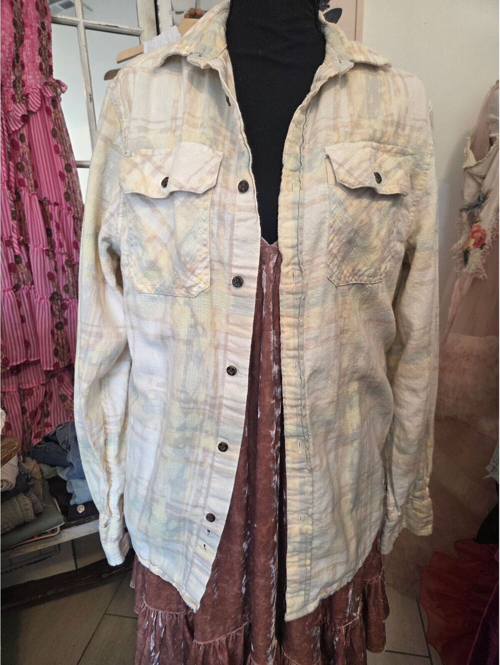 Angry Minnow Vintage Dreamcatcher Bleached Flannel Shirt - Size Small